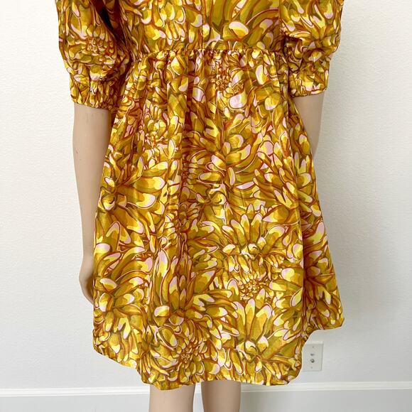 [Kika Vargas] Target Size XXS Yellow Gold Mum Floral Puff Sleeve Mini Dress NWT - Picture 7 of 12